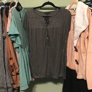 Detailed Charcoal Half-Sleeved Top